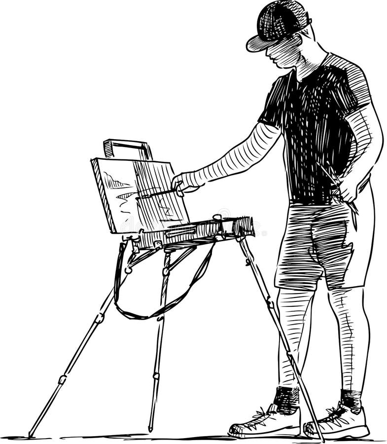Una pintura joven del artista en aire abierto libre illustration Una pintura joven del artista en aire abierto libre illustration