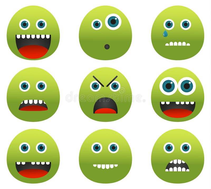 Una raccolta di 9 emoticon verdi del mostro royalty illustrazione gratis Una raccolta di 9 emoticon verdi del mostro royalty illustrazione gratis