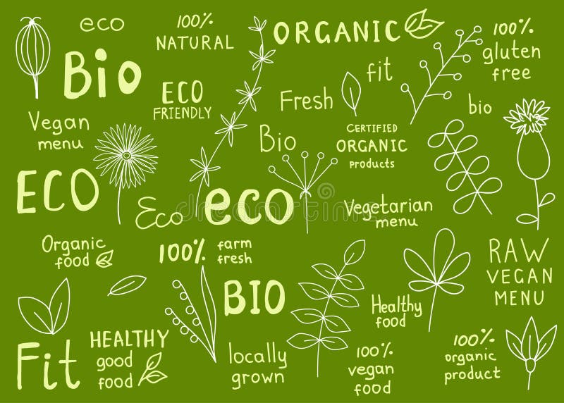Una raccolta di 100% organico, naturale, bio-, azienda agricola, eco, etichetta dell'alimento royalty illustrazione gratis Una raccolta di 100% organico, naturale, bio-, azienda agricola, eco, etichetta dell'alimento royalty illustrazione gratis