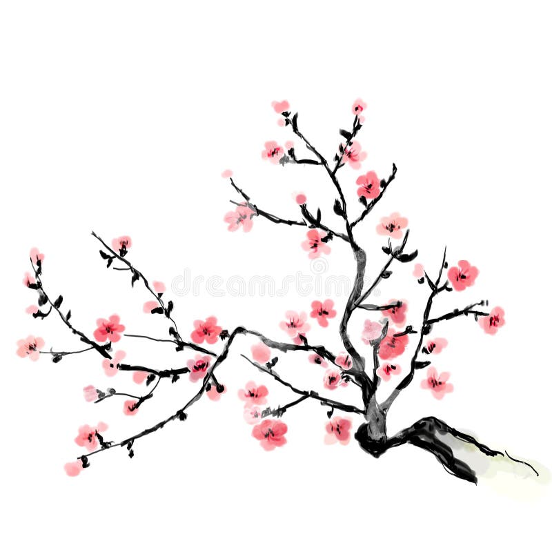 Una rama floreciente de la cereza, pintura Arte japon?s Ejemplo a memoria de imagen