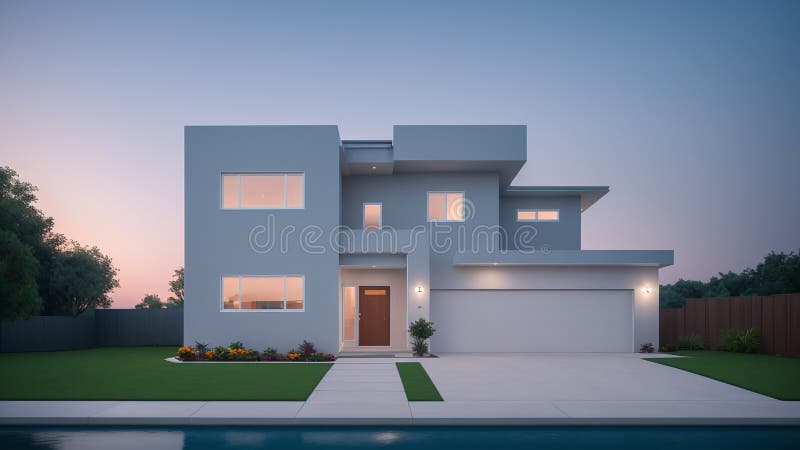 Una renderización de ensueño de una casa moderna con piscina ai generative ilustración del vector