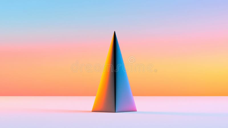 Una representación 3D de un prisma triangular con un fondo degradado. stock de ilustración