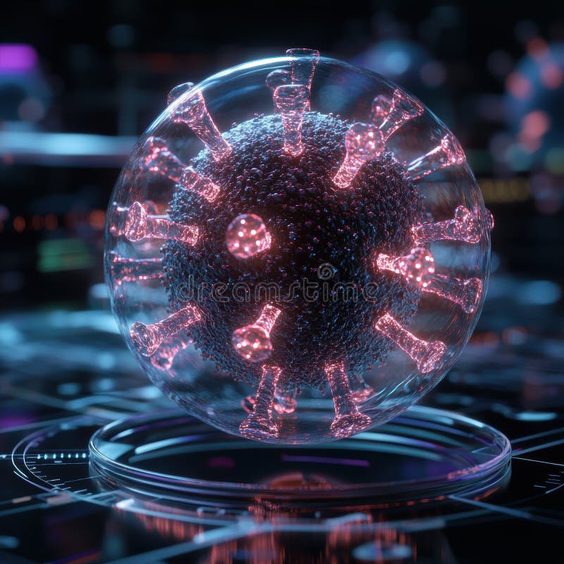 Una representación 3d representa un modelo de virus rosa brillante suspendido en un laboratorio de alta tecnología. libre illustration