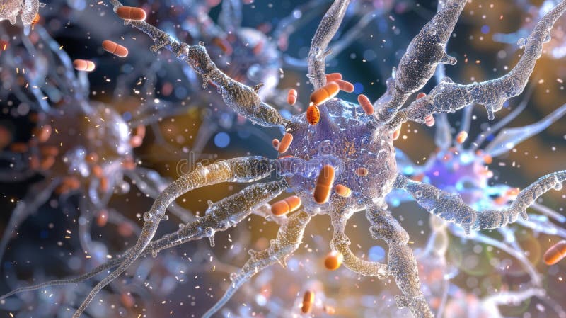 A vivid depiction of a neuron synapse with neurotransmitters, showcasing the critical communication process in the nervous system. AI generated. A vivid depiction of a neuron synapse with neurotransmitters, showcasing the critical communication process in the nervous system. AI generated