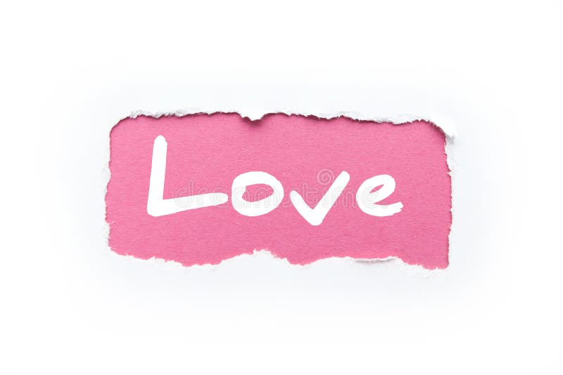 Una ruptura en un fondo blanco con los bordes rasgados La inscripci?n ?amor ?en un fondo rosado imagen de archivo libre de regalías Una ruptura en un fondo blanco con los bordes rasgados La inscripci?n ?amor ?en un fondo rosado imagen de archivo libre de regalías