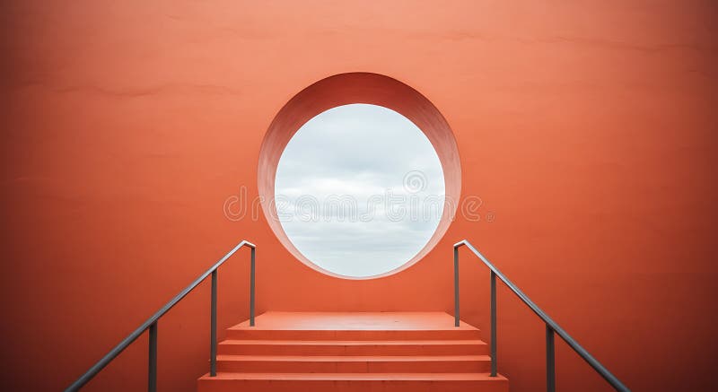 Una scena architettonica colorata con un'apertura circolare e scale che la precedono generate utilizzando l'aai illustrazione vettoriale