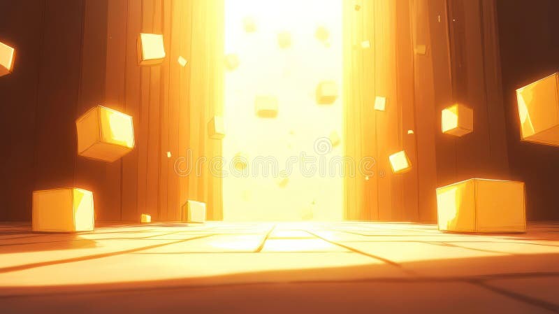 Una scena eerea luminosa con cubi galleggianti e una sorgente luminosa royalty illustrazione gratis