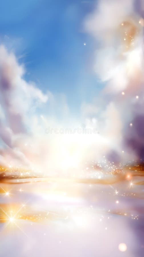 Una scena eerea luminosa con un cielo azzurro vivido e nuvole fluide con una punta di rosa e royalty illustrazione gratis