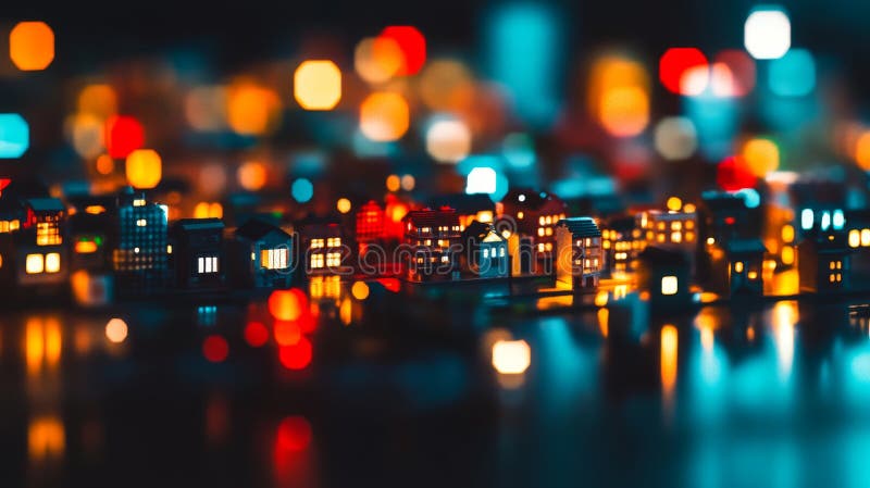 Una scena natalizia con miniere illuminate di un villaggio invernale. Generato dall'AI