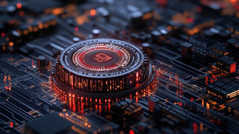 Una scheda di circuito high-tech che simboleggia il progresso tecnologico avanzato dell'ingegneria digitale e l'innovazione nell'e illustrazione vettoriale