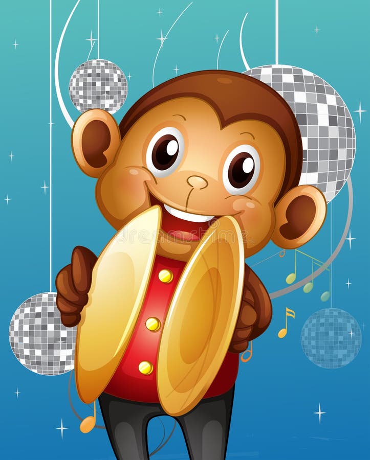 Una Scimmia Con I Piatti in Una Casa Della Discoteca Illustrazione