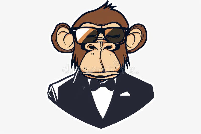 Una scimmia con occhiali da sole su fondo bianco. un bel personaggio dei cartoni animati di un giovane elegante royalty illustrazione gratis