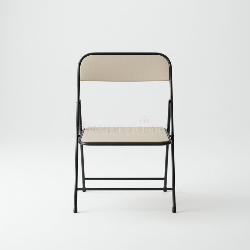 Una sedia pieghevole con design minimalista presenta un sedile in tessuto beige e uno schienale illustrazione di stock
