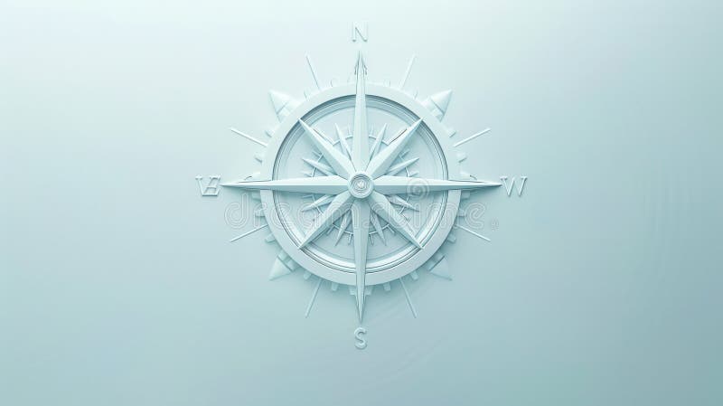 Una semplice bussola bianca con linee chiare sullo sfondo blu chiaro. questa immagine è perfetta per applicazioni di navigazione e fotografia stock libera da diritti