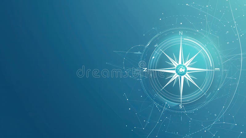 Una semplice illustrazione di una bussola bianca su sfondo blu. questa immagine è perfetta per la navigazione delle app immagini stock libere da diritti