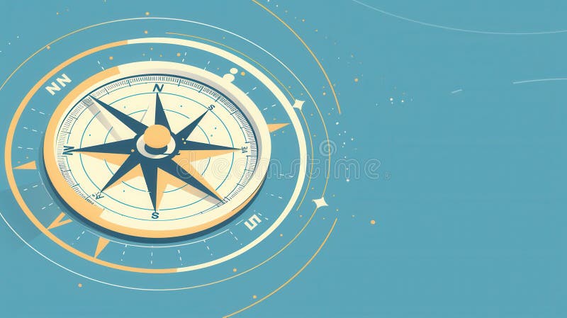 Una semplice illustrazione di una bussola con linee chiare sullo sfondo blu. ideale per applicazioni di navigazione e servizi di v immagine stock