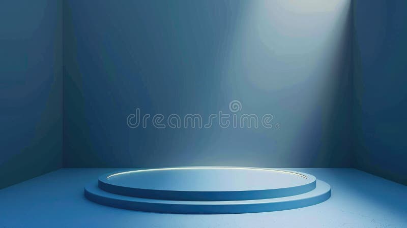 Una semplice piattaforma bianca in una stanza blu fotografia stock