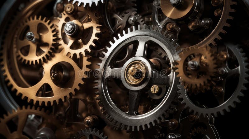 A series of interconnected gears powering a larger mechanism, highlighting the concept of linkage in creating functional systems. A series of interconnected gears powering a larger mechanism, highlighting the concept of linkage in creating functional systems.