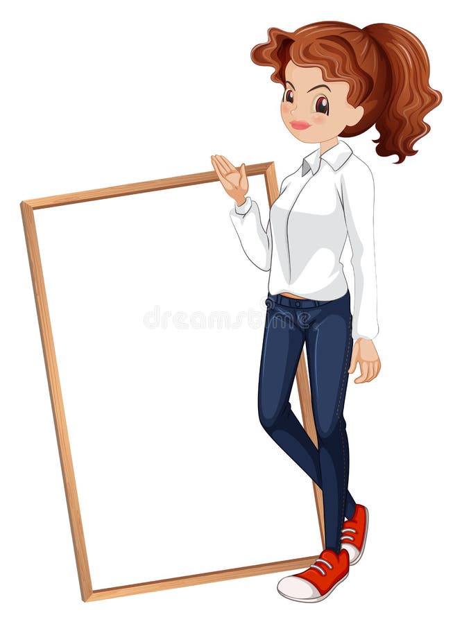 Una señora en un traje formal que se coloca delante del letrero stock de ilustración Una señora en un traje formal que se coloca delante del letrero stock de ilustración