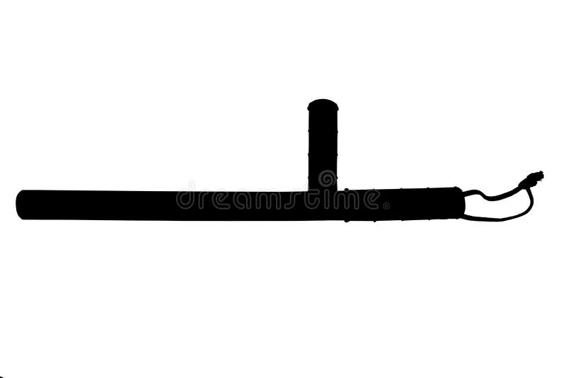 Una silueta blanco y negro del bastón de goma clásico del tonfa de la policía aislado en el fondo blanco ilustración del vector Una silueta blanco y negro del bastón de goma clásico del tonfa de la policía aislado en el fondo blanco ilustración del vector