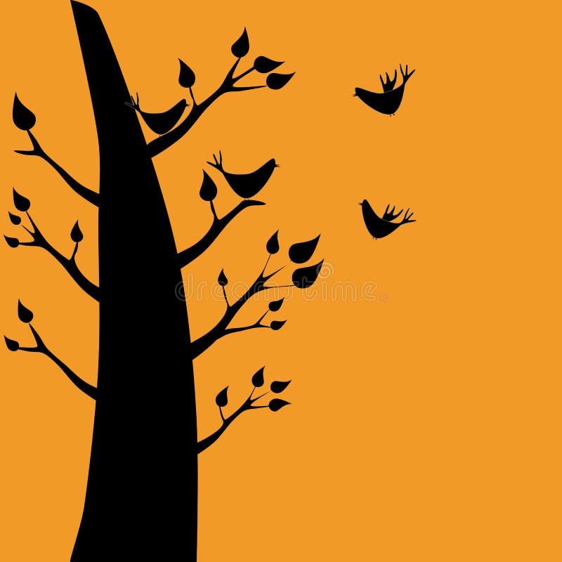 Una silueta de pájaros y de un árbol libre illustration
