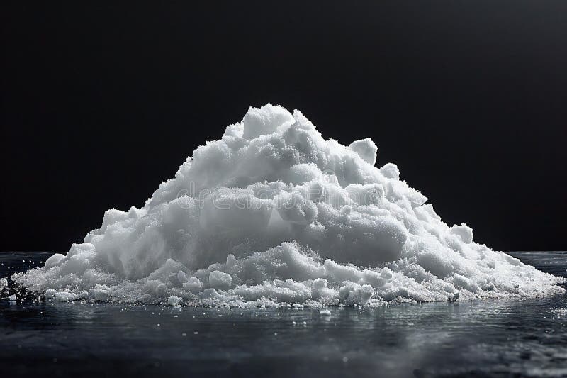 Una sola pila di neve isolata su fondo nero una foto ultra realistica illustrazione di stock