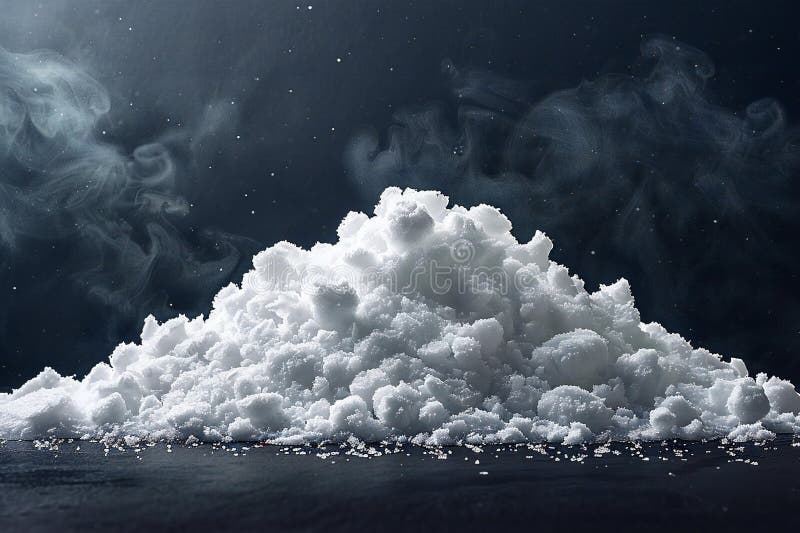 Una sola pila di neve isolata su uno sfondo nero con una semplice composizione in fotografia ad alta risoluzione. illustrazione vettoriale