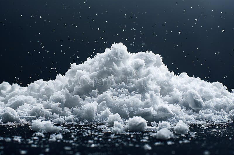 Una sola pila di neve isolata su uno sfondo nero con una semplice composizione in fotografia ad alta risoluzione. royalty illustrazione gratis