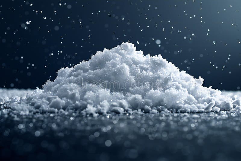 Una sola pila di neve isolata su uno sfondo nero con una semplice composizione in fotografia ad alta risoluzione. illustrazione vettoriale
