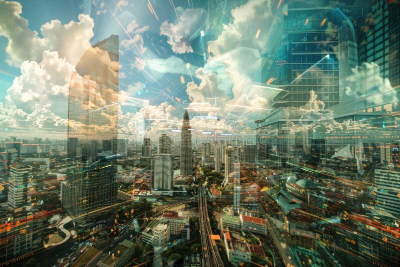 Una splendida vista di una città da un edificio ad alto sviluppo. perfetto per paesaggi urbani e temi architettonici immagine stock