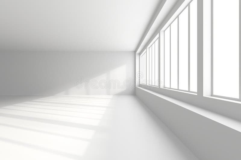 Una stanza bianca vuota e minimitativa con vaste finestre e luce naturale illustrazione vettoriale