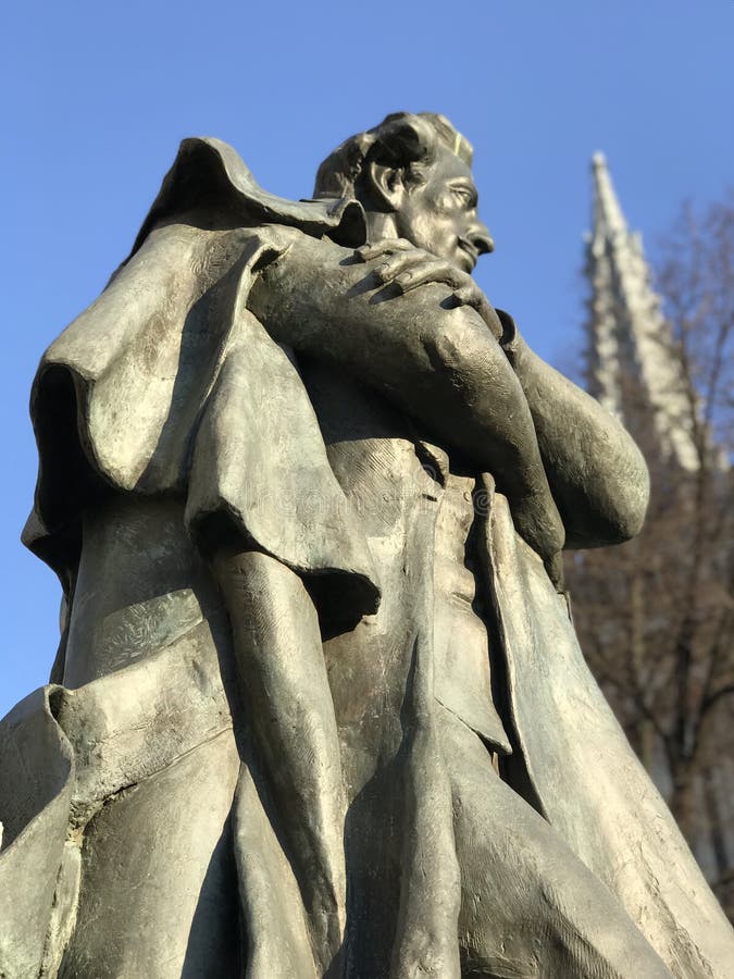 Una statua del owacki del ‚di Julius SÅ a Kyiv o Kiev immagine stock Una statua del owacki del ‚di Julius SÅ a Kyiv o Kiev immagine stock