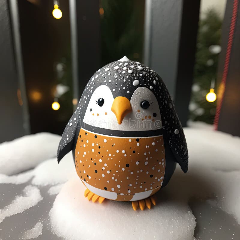 Una statuetta di un pinguino seduta sopra una pila di neve illustrazione vettoriale