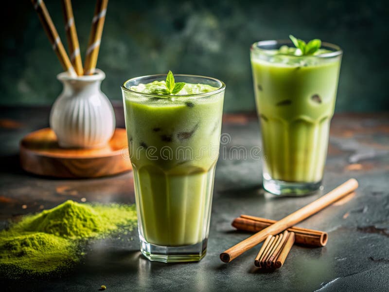 Una tarta de Matcha con Delicadas Sombras de Bambú que refresca el hielo ilustración del vector