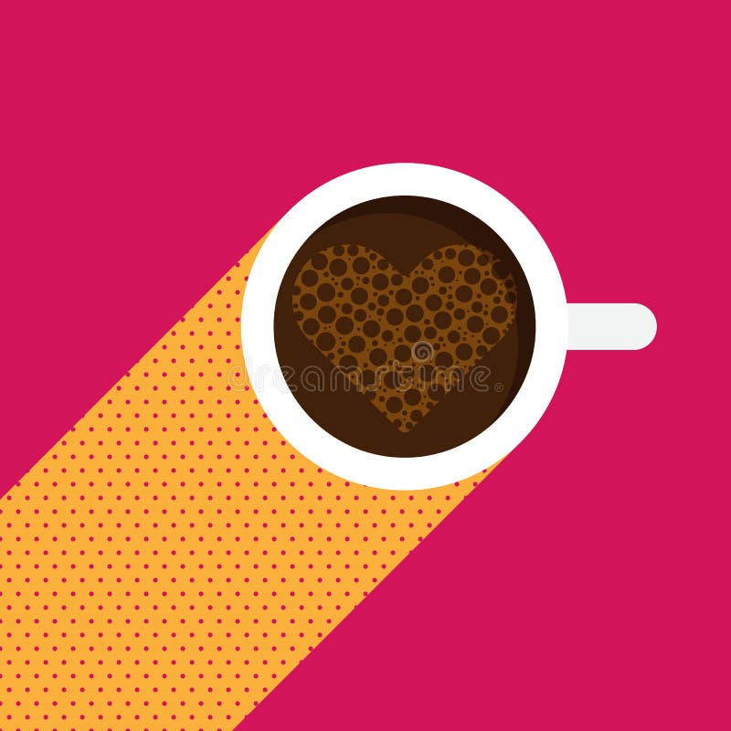 Una taza de café con los corazones en el diseño plano de tarjeta del día de San Valentín del concepto superior del día stock de ilustración Una taza de café con los corazones en el diseño plano de tarjeta del día de San Valentín del concepto superior del día stock de ilustración