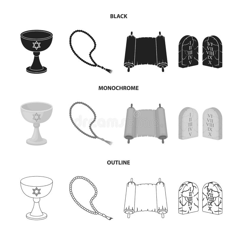 Una taza de vino, gotas islámicas, diez mandamientos, tanakh Iconos determinados de la colección de la religión en negro, monocro ilustración del vector Una taza de vino, gotas islámicas, diez mandamientos, tanakh Iconos determinados de la colección de la religión en negro, monocro ilustración del vector