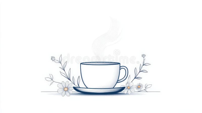 Una tazza di caffè minimalistica con accenti floreali e un design elegante a vapore royalty illustrazione gratis