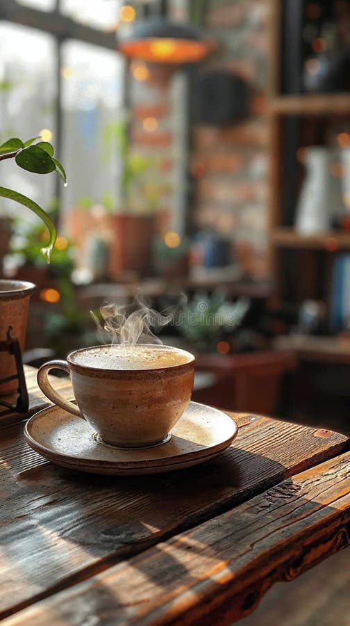 Una tazza di caffè in un caffè rustico royalty illustrazione gratis