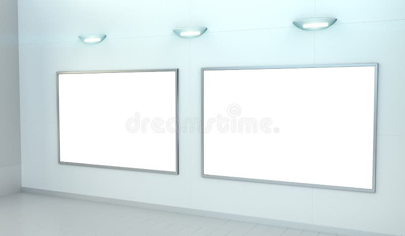Una tela bianca di due spazii in bianco su una rappresentazione della parete 3D illustrazione vettoriale Una tela bianca di due spazii in bianco su una rappresentazione della parete 3D illustrazione vettoriale