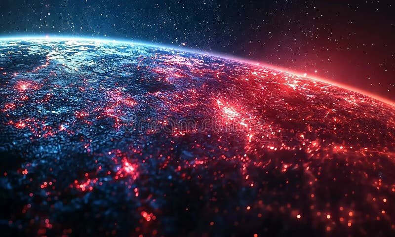 Una tierra vibrante y feroz, en contraste con las regiones más frías, representa un posible escenario futuro de calentamiento glob stock de ilustración