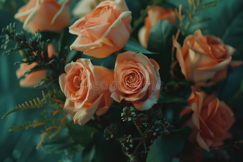 Una toma de un grupo de rosas anaranjadas. Perfecto para agregar un color emergente a cualquier proyecto o diseño fotos de archivo
