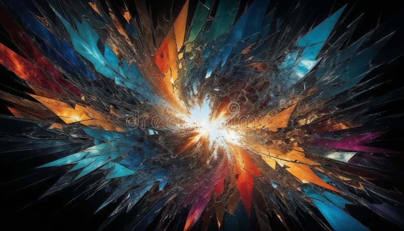 Una tormenta caótica de formas abstractas giratorias con colores vibrantes contrastes nítidos e iluminación dramática stock de ilustración