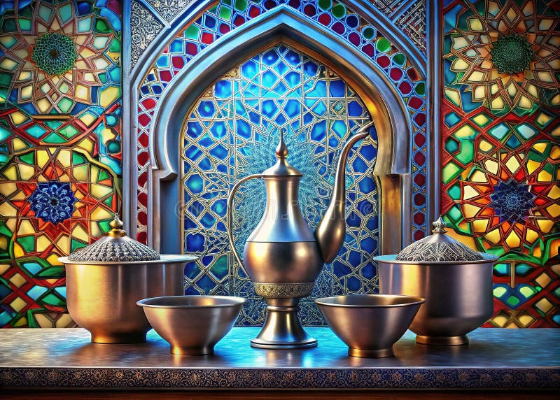 Una tranquila estación de ablución islámica un estudio en el diseño geométrico de la pureza espiritual y la regla stock de ilustración