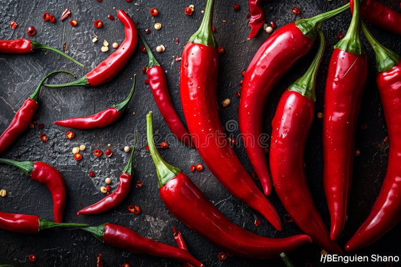 Una exhibición vibrante de chiles rawit picantes, un colorido grupo de pequeños chiles ilustración del vector