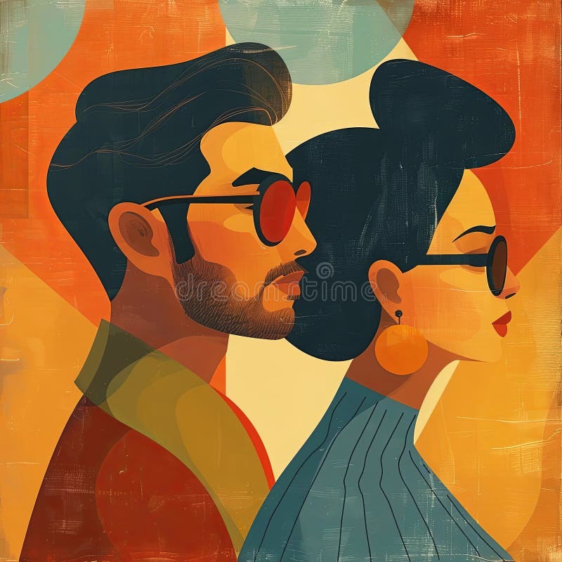 Una vibrante ilustración moderna muestra un dúo de moda con gafas de sol chic ilustración del vector