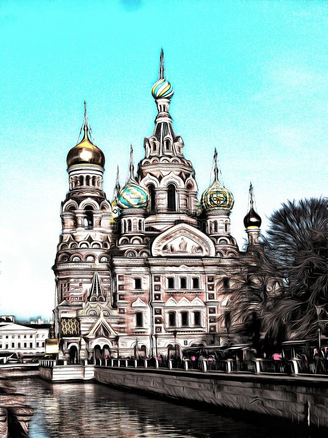 Una vista de la iglesia del salvador en sangre en St Petersburg libre illustration Una vista de la iglesia del salvador en sangre en St Petersburg libre illustration