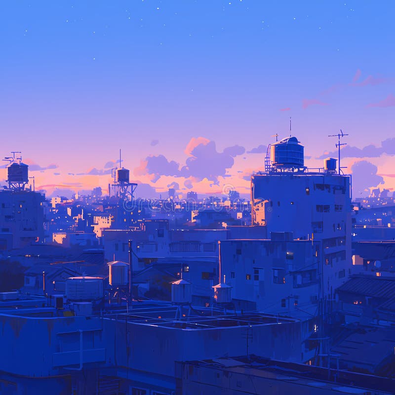Una vista en la azotea de una ciudad simplificada ilustración del vector