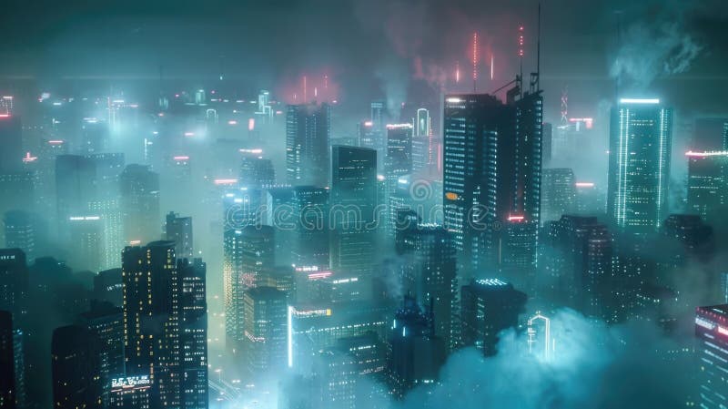 Una vista stupenda di notte di una città da un edificio in alto piano. Ideale per i temi del paesaggio urbano e delle linee aeree fotografia stock libera da diritti
