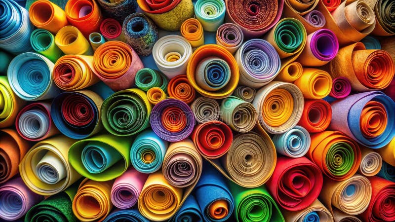Una vivace collezione di fogli colorati laminati saldamente che presentano uno spettro di tonalità e trame in un array accattivant illustrazione vettoriale