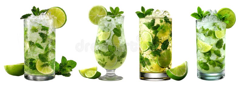 Una vivace collezione di quattro cocktail di zanzare servita in bicchieri alti. royalty illustrazione gratis
